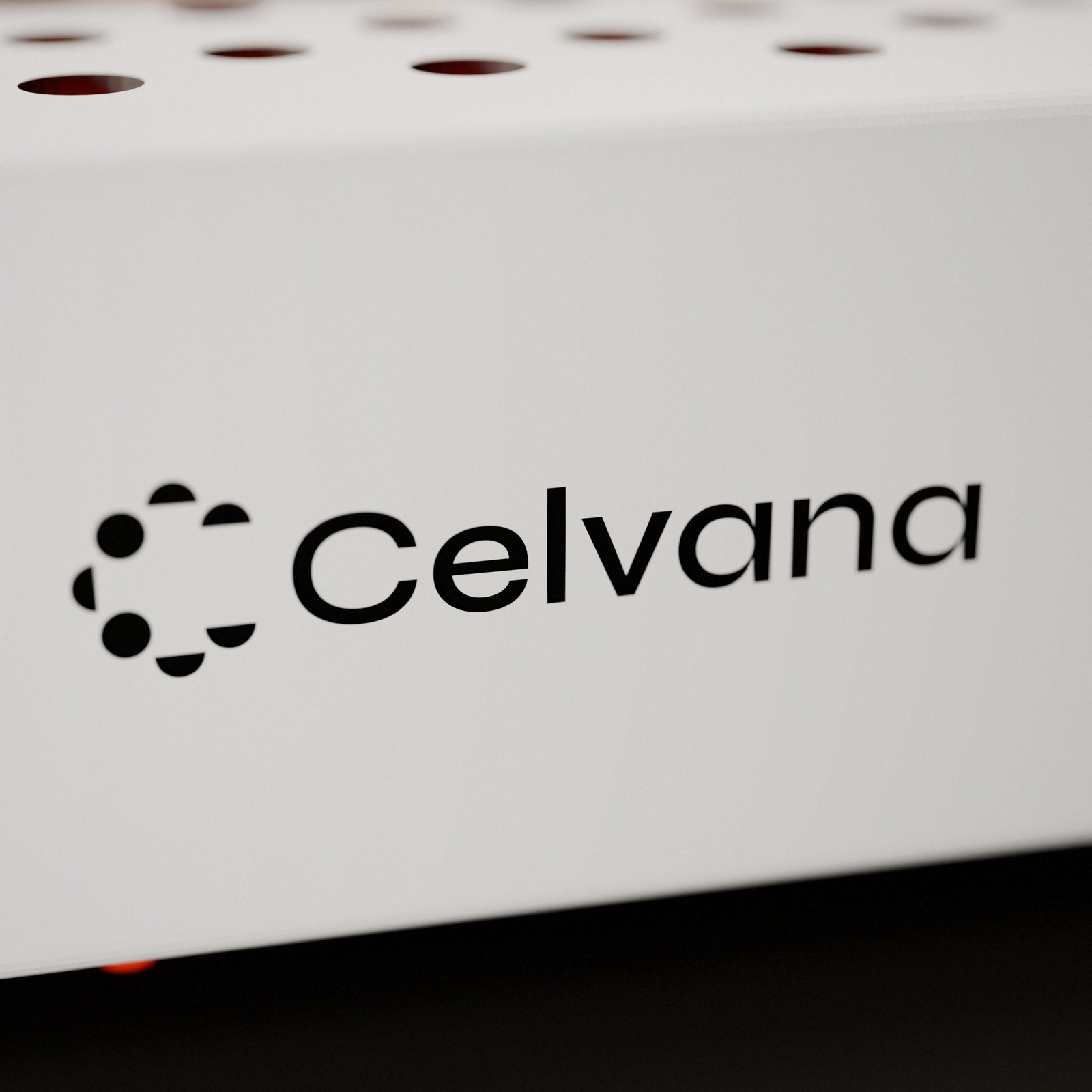 Celvana logotype engraved into the panel