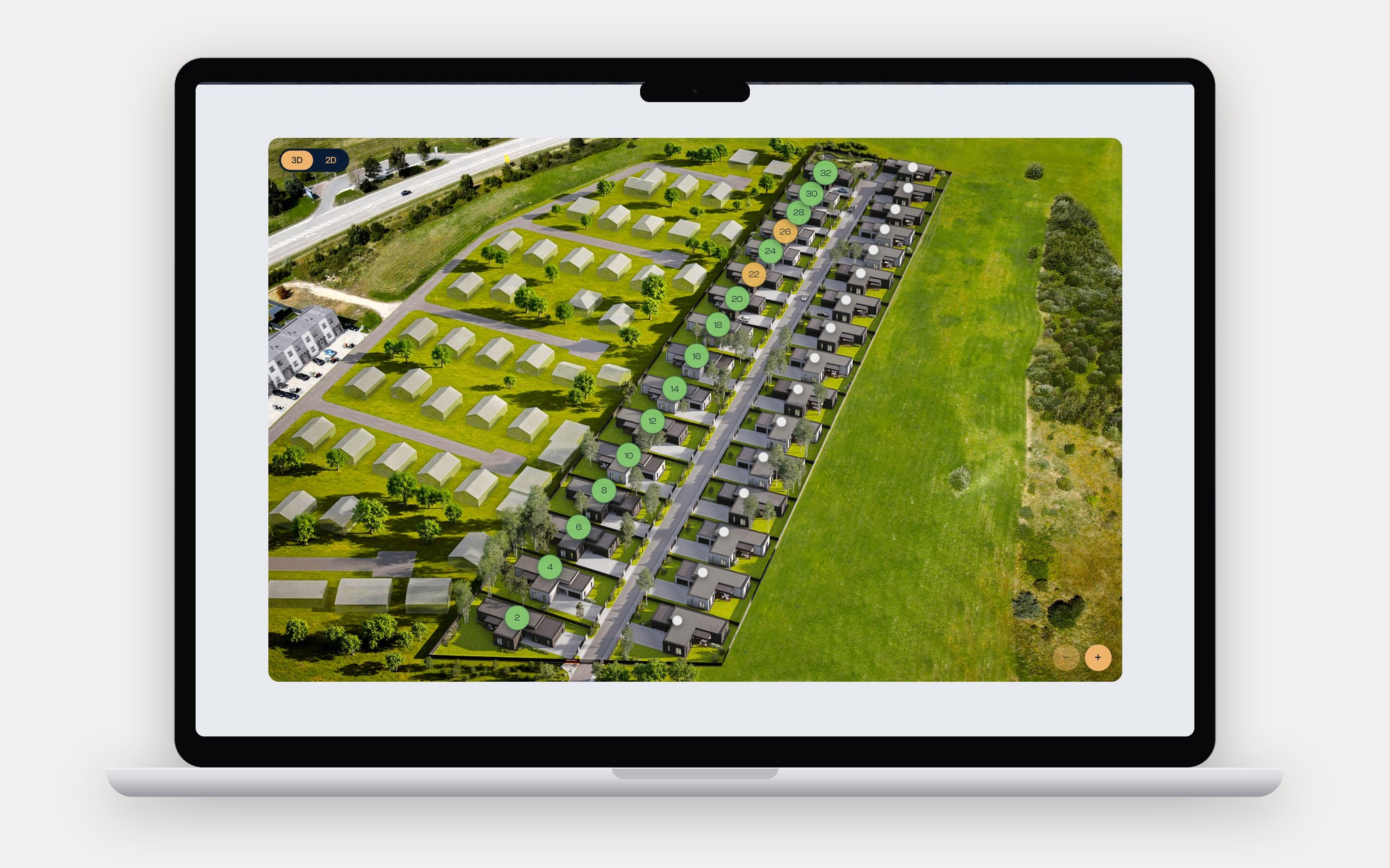 The interactive plot map on a laptop: the quarter from above with every plot numbered